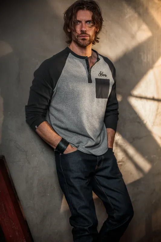 &SONS Infield Raglan Henley Shirt Grey/Charcoal sold by &SONS