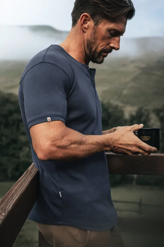 Bluesand Short Sleeve Henley Navy made by &SONS
