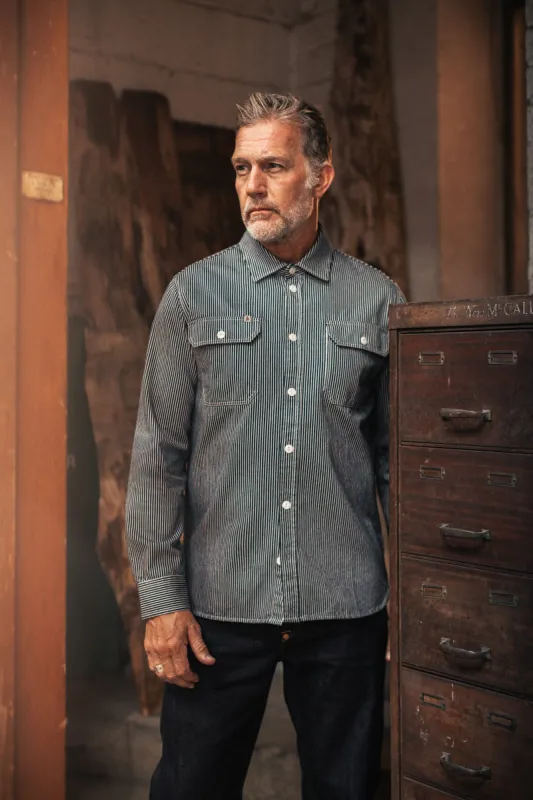 Brady Hickory Stripe Shirt Indigo sold by &SONS