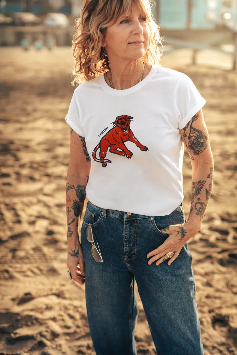 Damsons Red Cat Classic T-Shirt White sold by &SONS