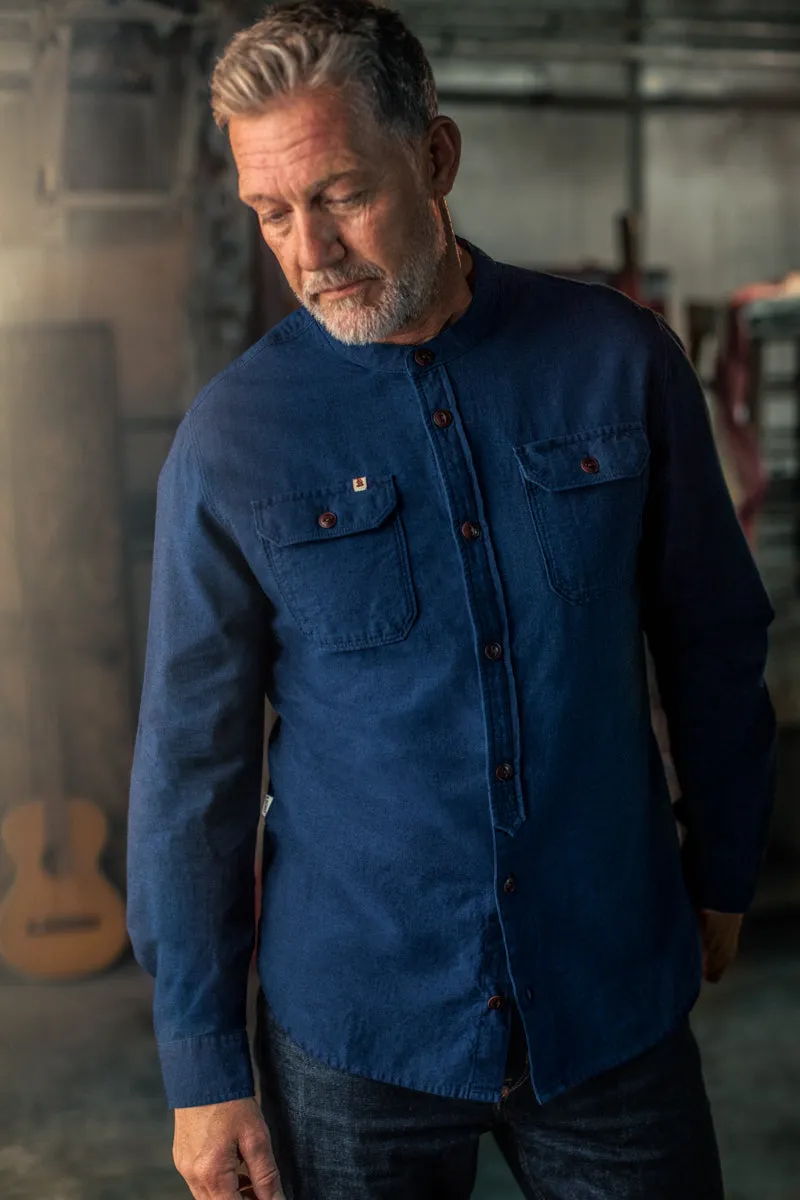 Edward Grandad Shirt Indigo sold by &SONS