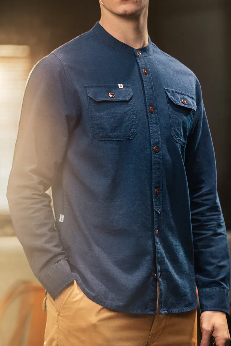 Edward Grandad Shirt Indigo sold by &SONS product image thumbnail 3