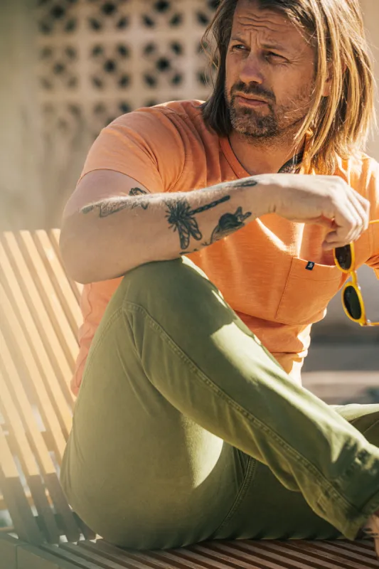 Grant Pleat Front Chino Olive Green sold by &SONS