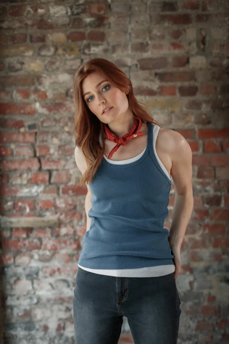 Damsons Tank Racer Vest Indigo sold by &SONS