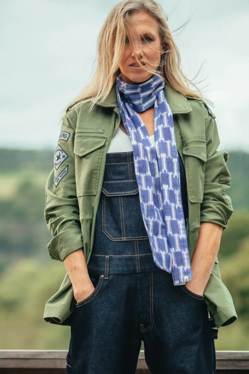 Damsons Block Scarf Light Blue sold by &SONS