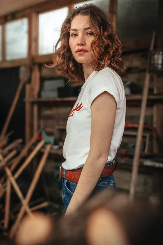 Damsons Red Logo T-Shirt White sold by &SONS