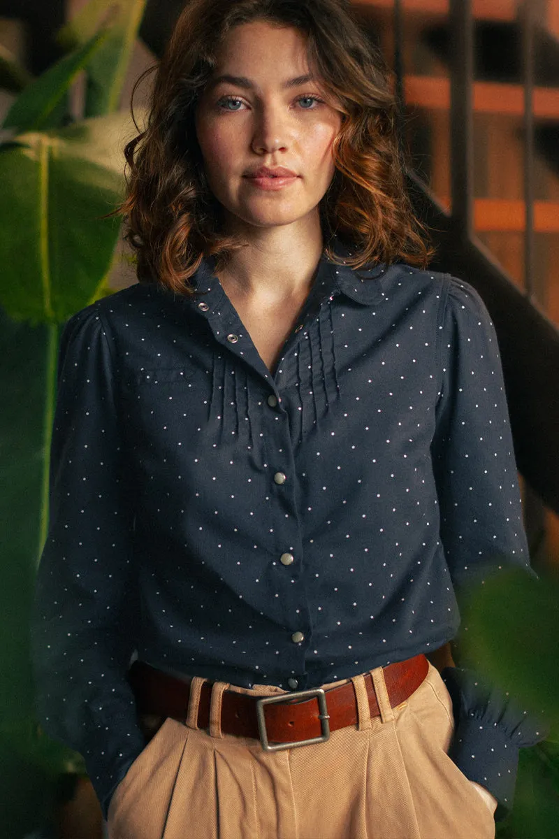 Damsons Western Shirt Navy Polka Dot sold by &SONS