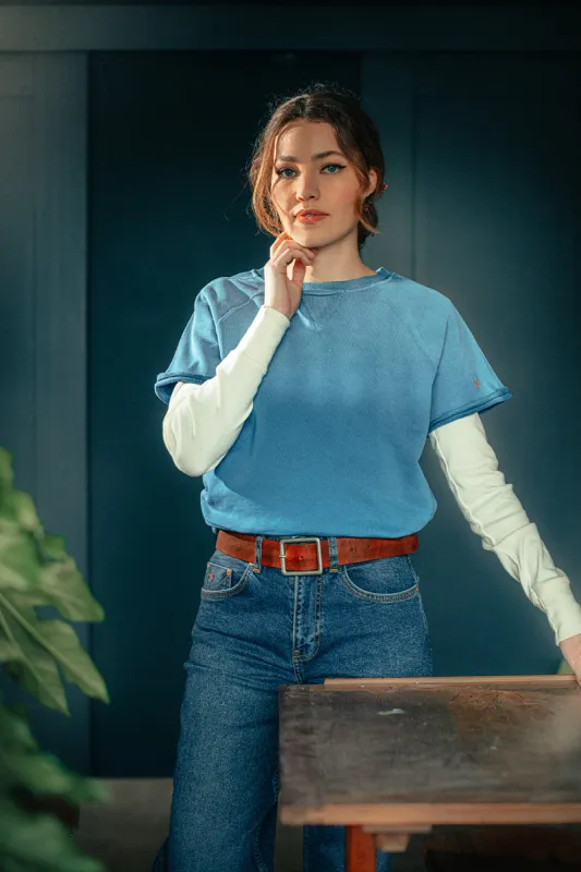 Damsons Cut Crew Sweatshirt Blue Ombrë made by &SONS