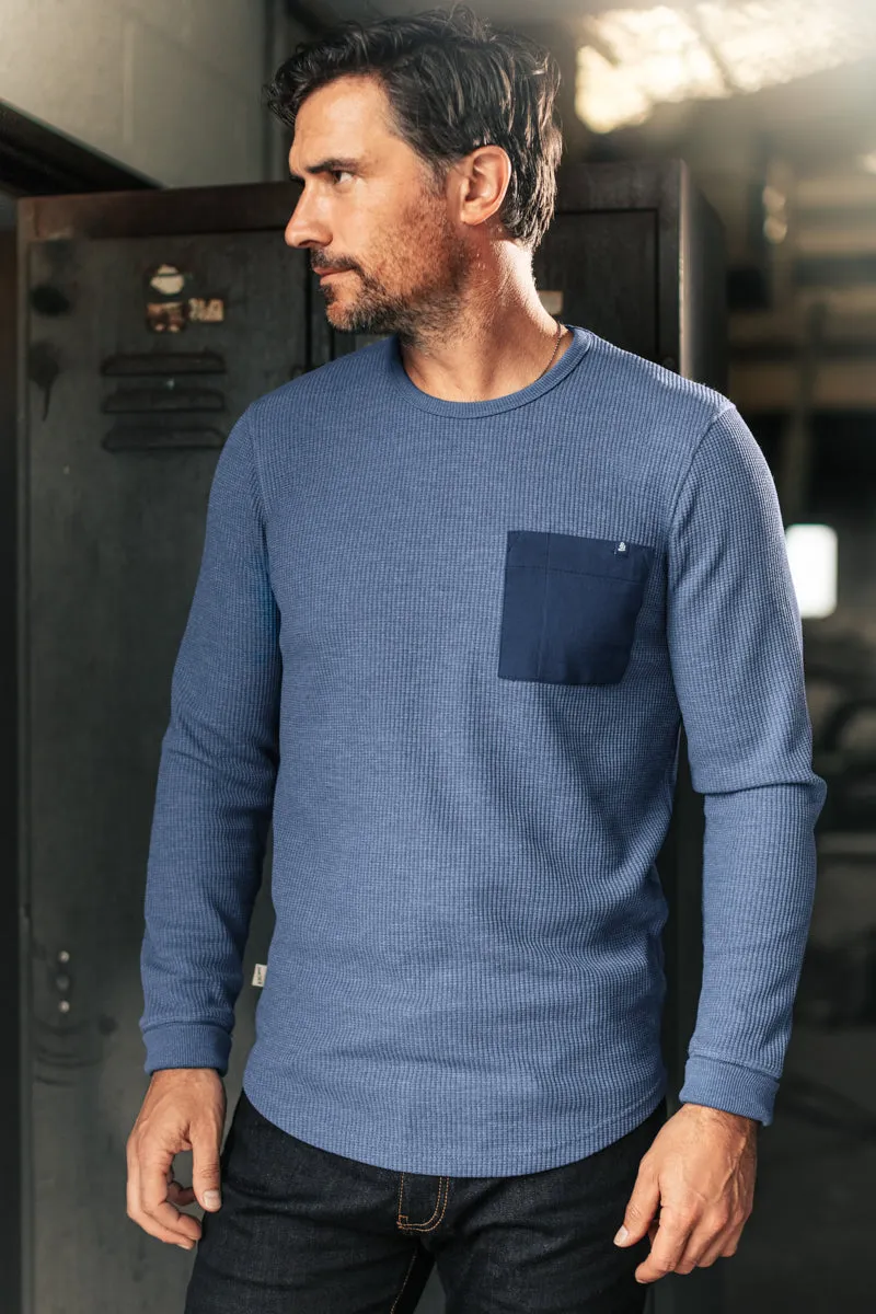 &SONS Glen Pocket Waffle Crew Sky Blue Marl sold by &SONS