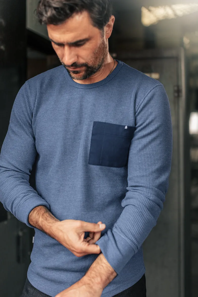 &SONS Glen Pocket Waffle Crew Sky Blue Marl sold by &SONS product image thumbnail 5