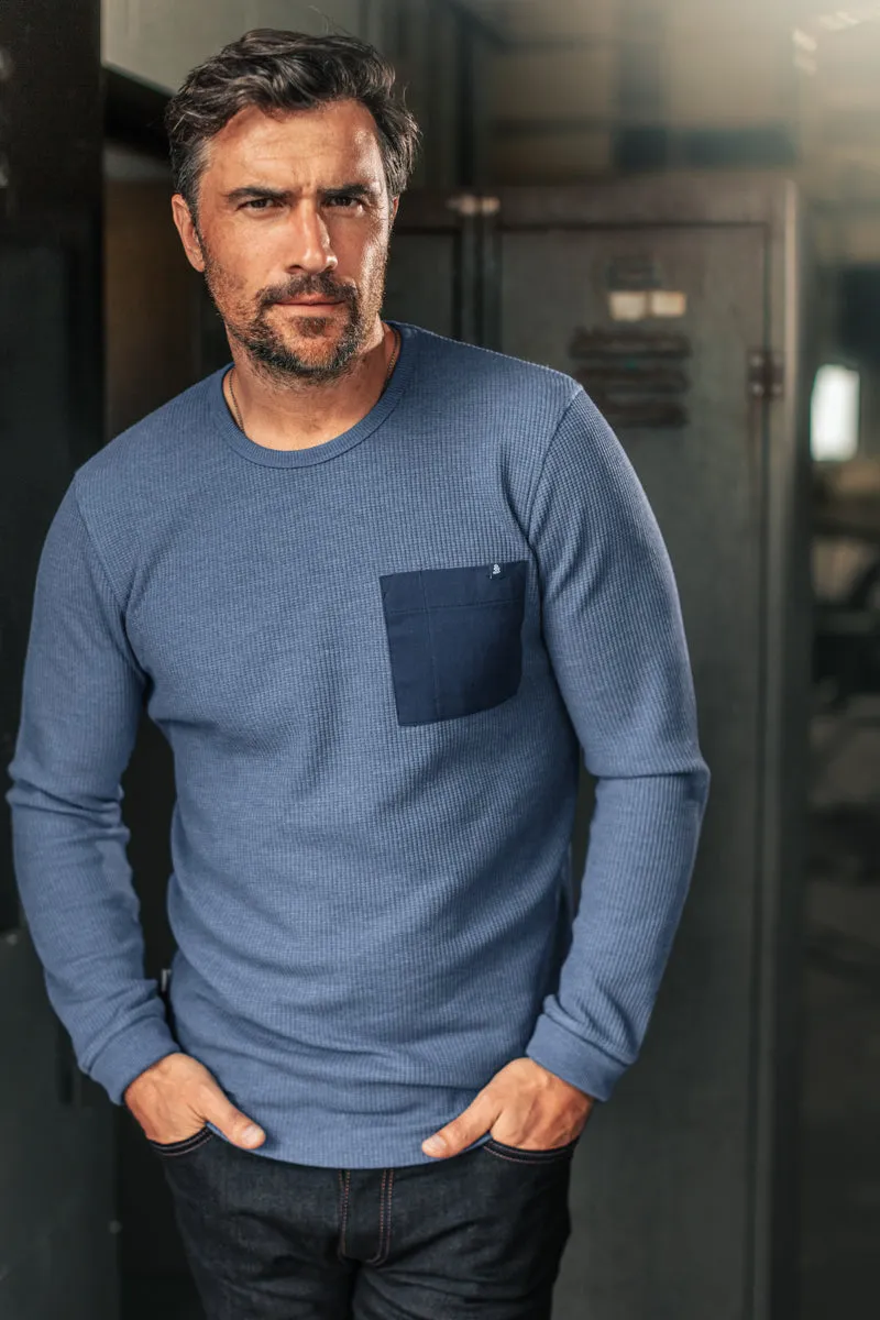 &SONS Glen Pocket Waffle Crew Sky Blue Marl sold by &SONS product image thumbnail 3