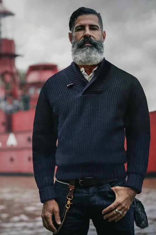 &SONS Port Shawl Collar Jumper Navy sold by &SONS
