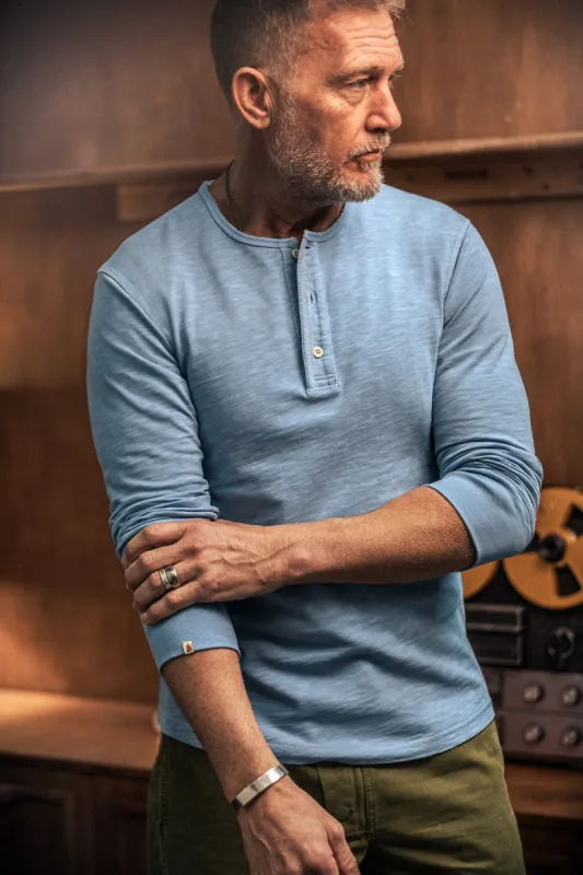 Nimbus Raw Collar Henley Blue sold by &SONS