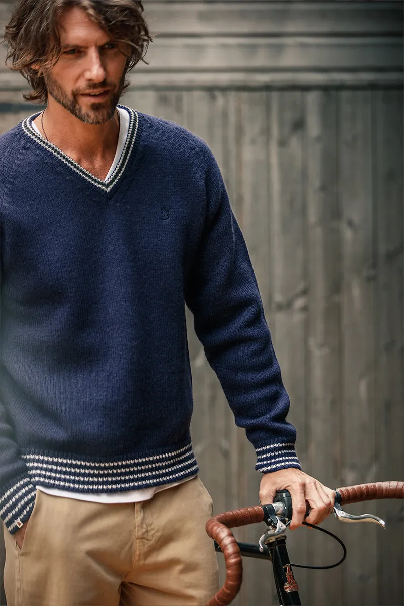 &SONS Old School V-Neck Jumper Navy sold by &SONS product image thumbnail 4