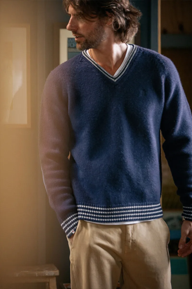 &SONS Old School V-Neck Jumper Navy sold by &SONS product image thumbnail 2