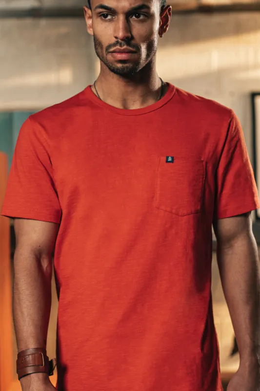 Slub Pocket T-shirt Red made by &SONS
