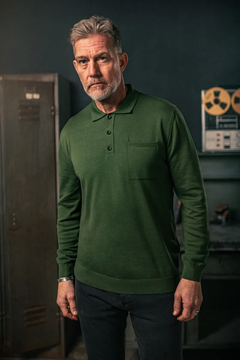 Cedar Knitted Polo Green sold by &SONS