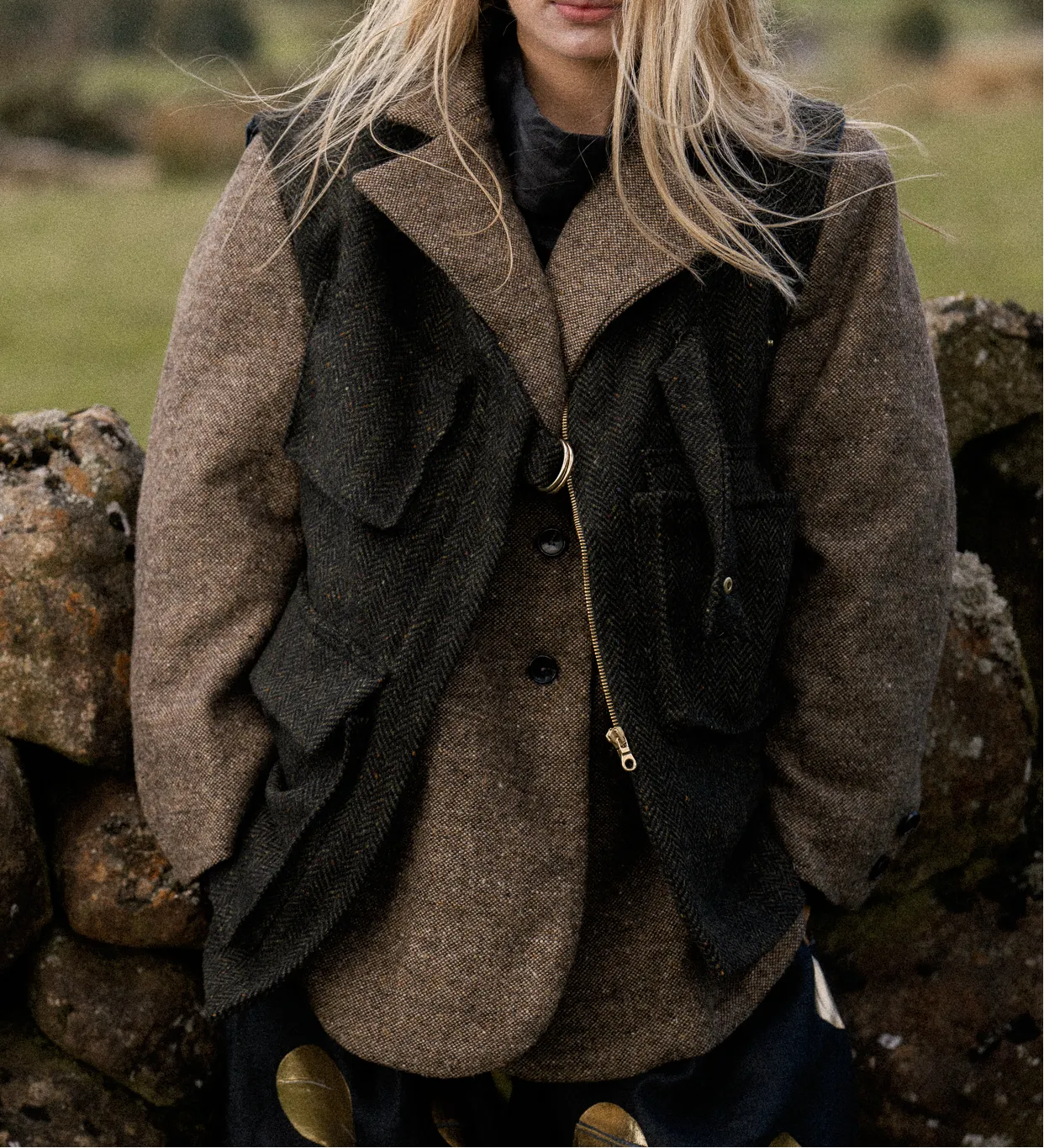 ASYMMETRIC TWEED GILET | GREEN sold by Kindred of Ireland