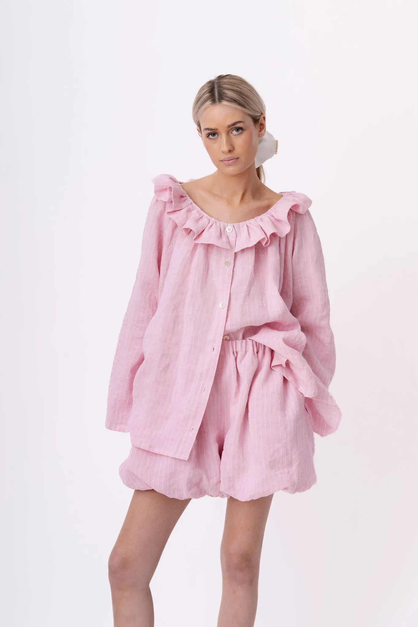 PUFF SHORTS | LIGHT PINK STRIPE sold by Kindred of Ireland