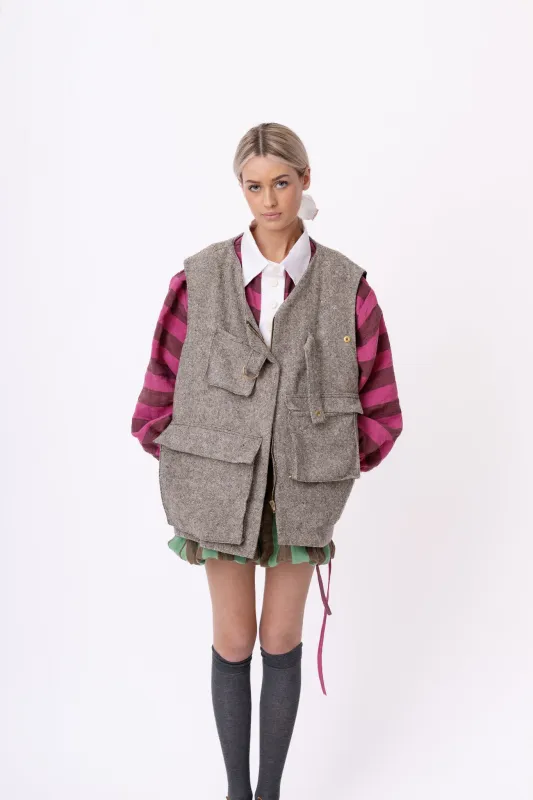 ASYMMETRIC TWEED GILET | GREY sold by Kindred of Ireland