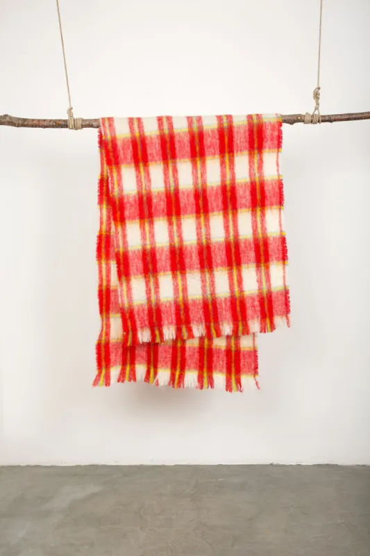 red tartan mohair indian shawl sold by The Tweed Project