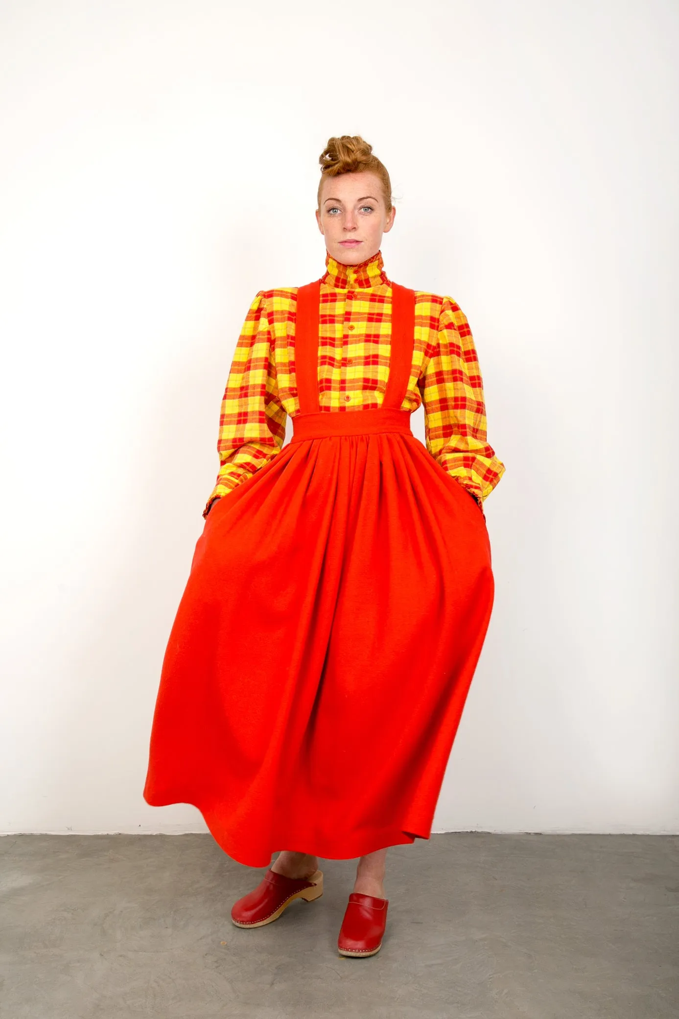 red wool skirt with braces sold by The Tweed Project product image thumbnail 5