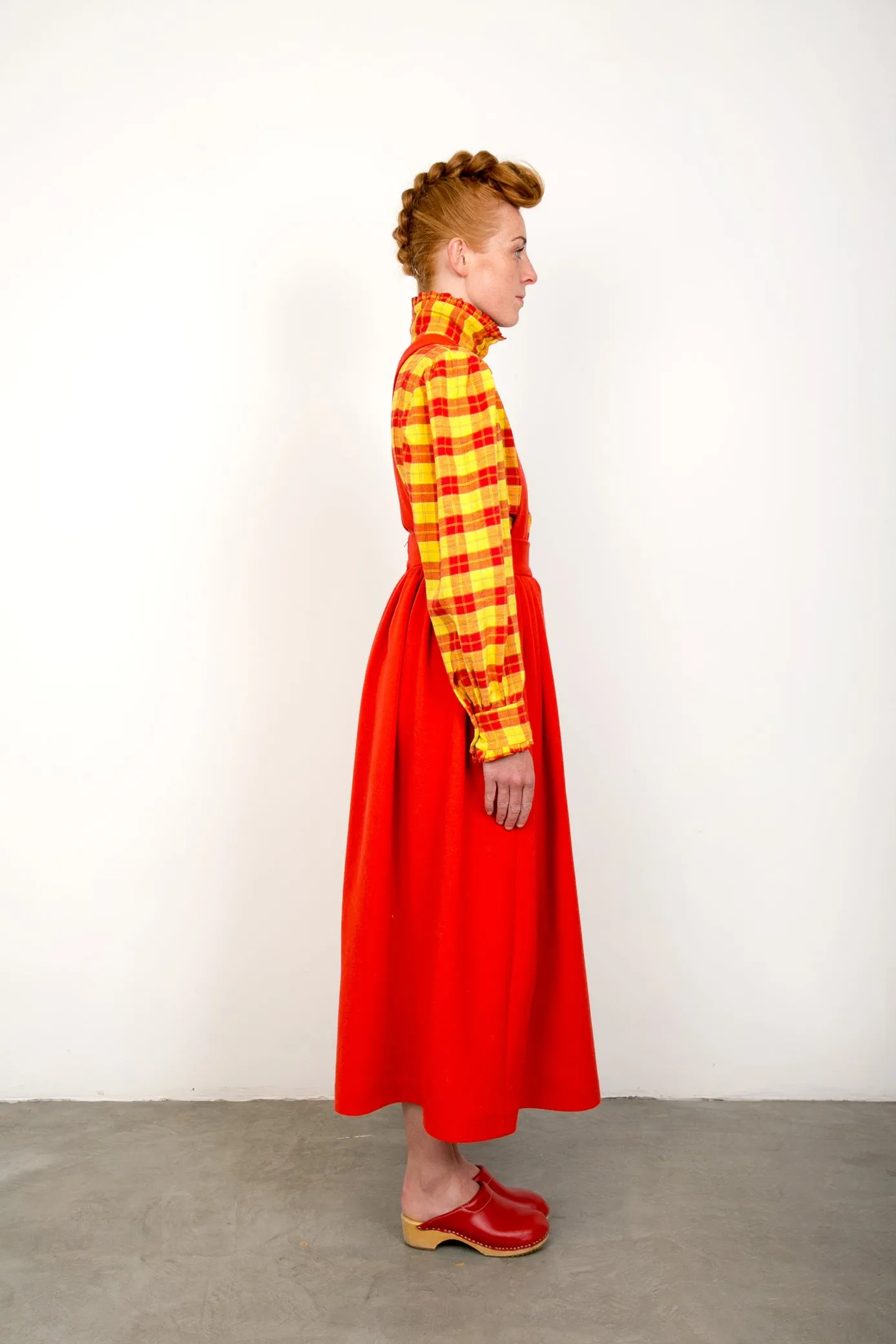 red wool skirt with braces sold by The Tweed Project product image thumbnail 2