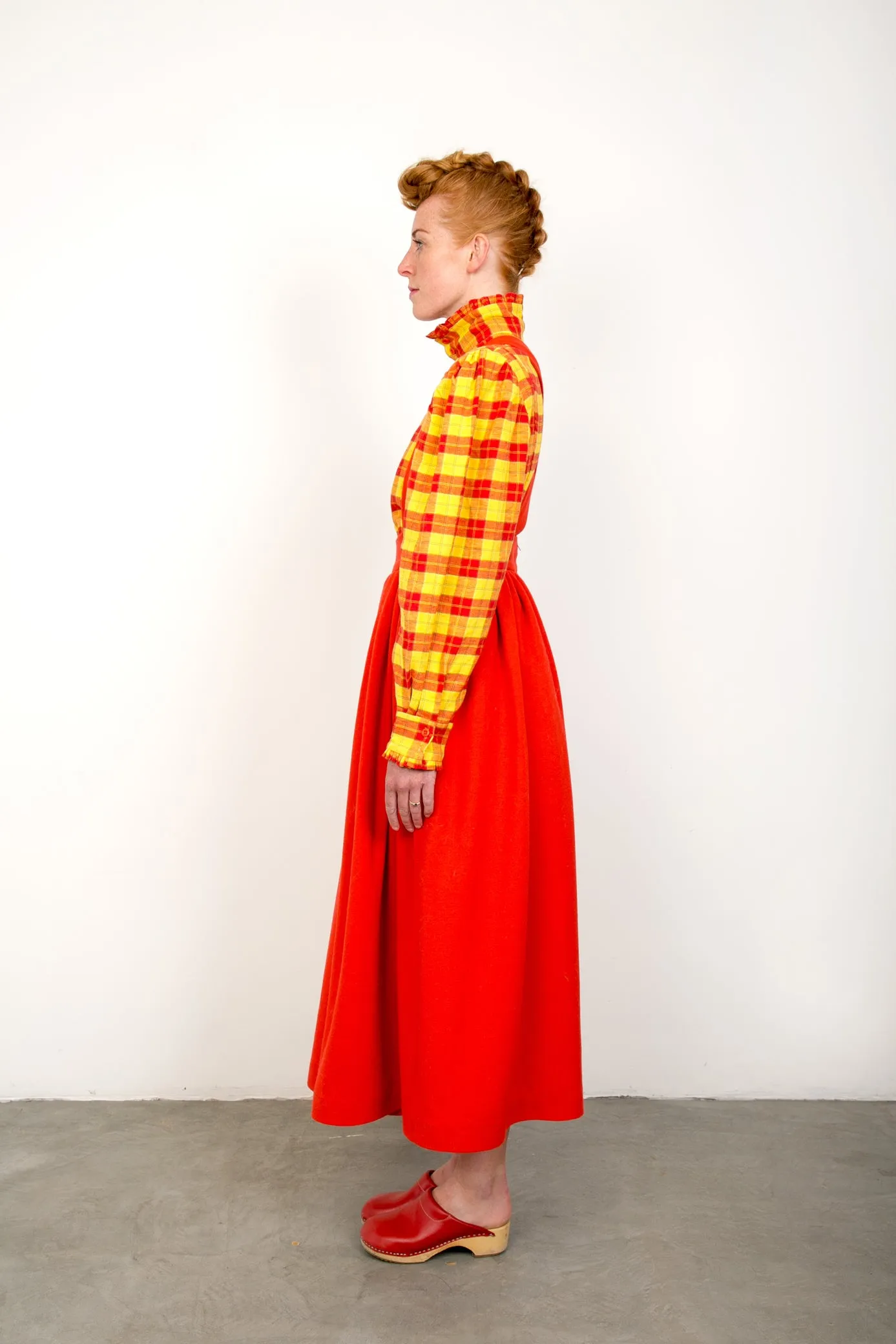 red wool skirt with braces sold by The Tweed Project product image thumbnail 4