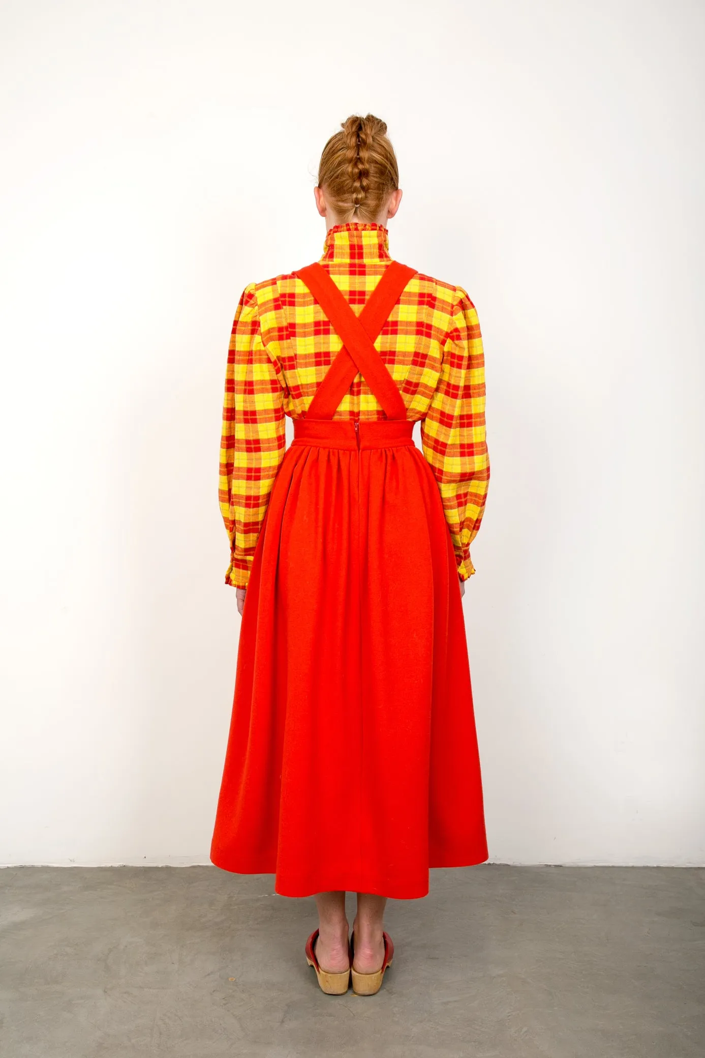red wool skirt with braces sold by The Tweed Project product image thumbnail 3