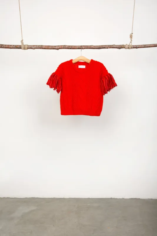 red aran jumper made by The Tweed Project
