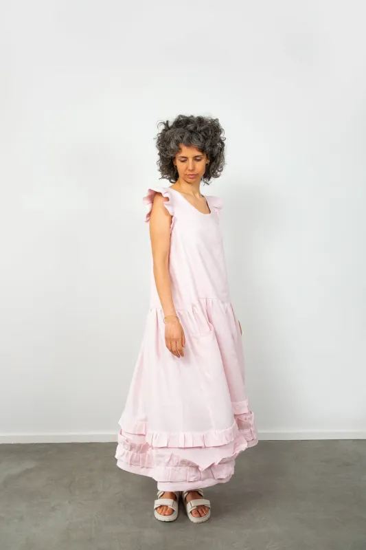 Pink Linen Frilly Dress sold by The Tweed Project