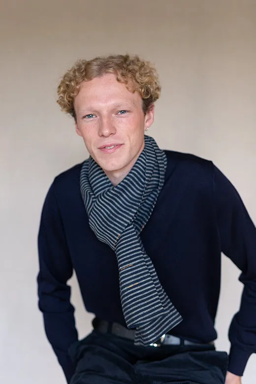 The STABLE Irish Linen Scarf - Navy Stripe sold by Stable of Ireland