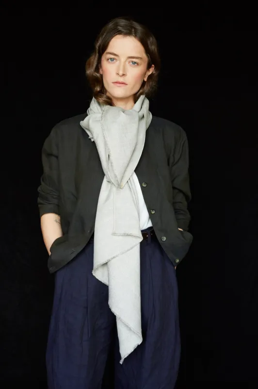 The STABLE Irish Linen Scarf - Dove Grey Great Herringbone sold by Stable of Ireland