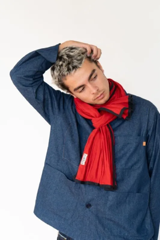 Red with Navy Trim High Five Linen Scarf sold by Stable of Ireland