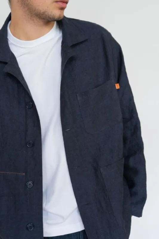 Navy Blue Linen Utility Jacket sold by Stable of Ireland
