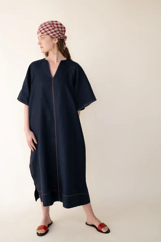 Navy Blue Irish Linen Kaftan Dress sold by Stable of Ireland
