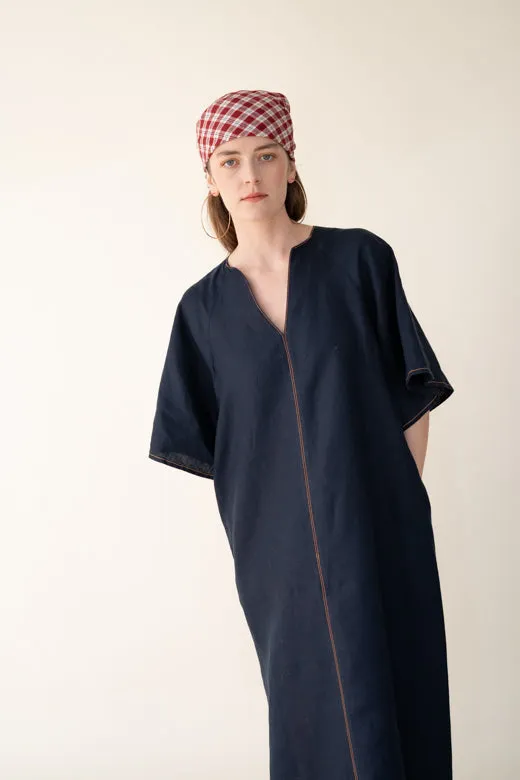 Navy Blue Irish Linen Kaftan Dress sold by Stable of Ireland product image thumbnail 2
