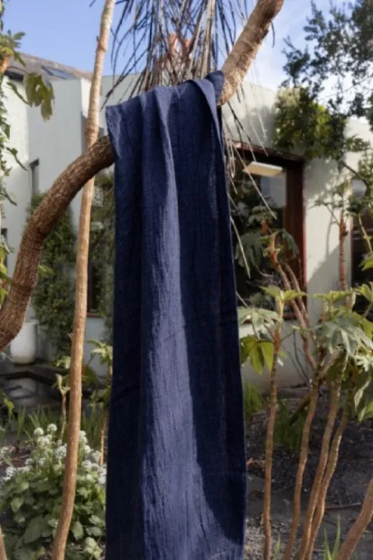 Navy Swim Linen Towel sold by Stable of Ireland