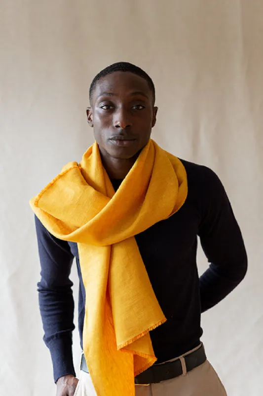 The STABLE Irish Linen Scarf - Harvest Yellow Herringbone sold by Stable of Ireland