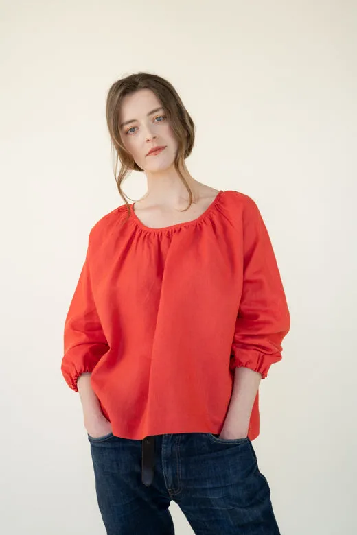 Irish Linen Top in Coral Red sold by Stable of Ireland