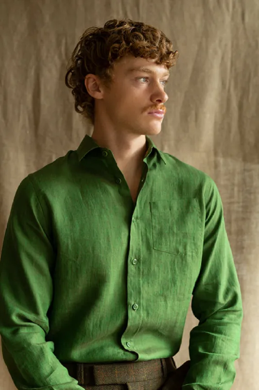 Moss Green Irish Linen Shirt sold by Stable of Ireland