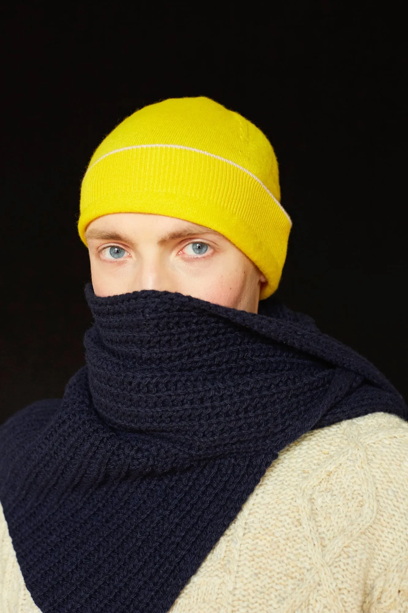 Yellow Trim Cashmere Beanie sold by Stable of Ireland product image thumbnail 3