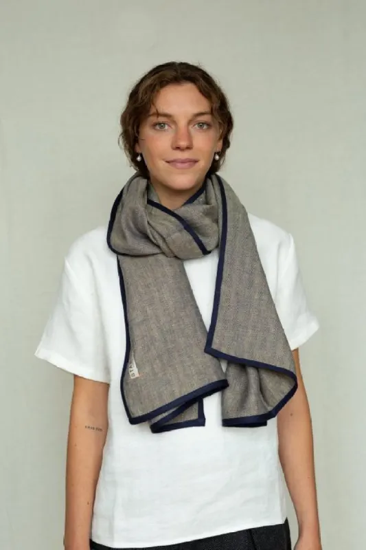 Ginger with Navy Trim High Five Linen Scarf sold by Stable of Ireland
