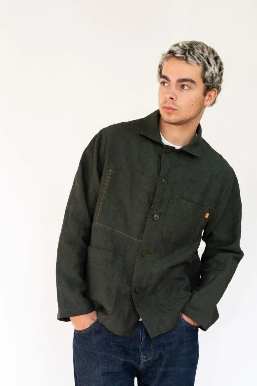 Dark Green Linen Utility Jacket sold by Stable of Ireland product image thumbnail 2