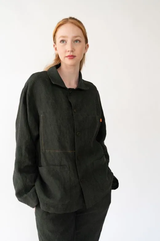 Dark Green Linen Utility Jacket sold by Stable of Ireland product image thumbnail 4