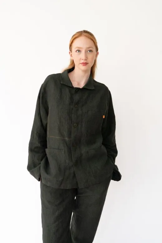 Dark Green Linen Utility Jacket sold by Stable of Ireland product image thumbnail 5