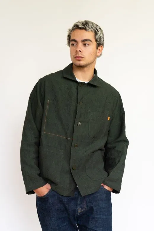 Dark Green Linen Utility Jacket sold by Stable of Ireland