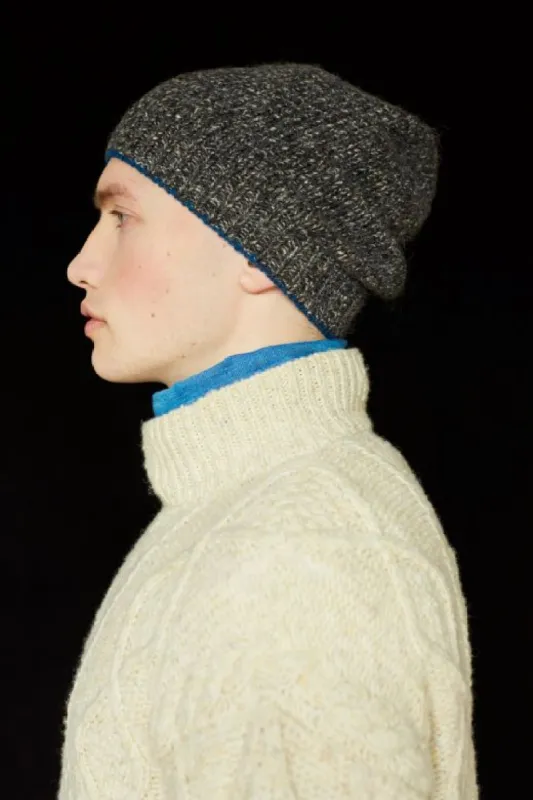Charcoal Grey with Klein Blue Trim Merino Beanie sold by Stable of Ireland