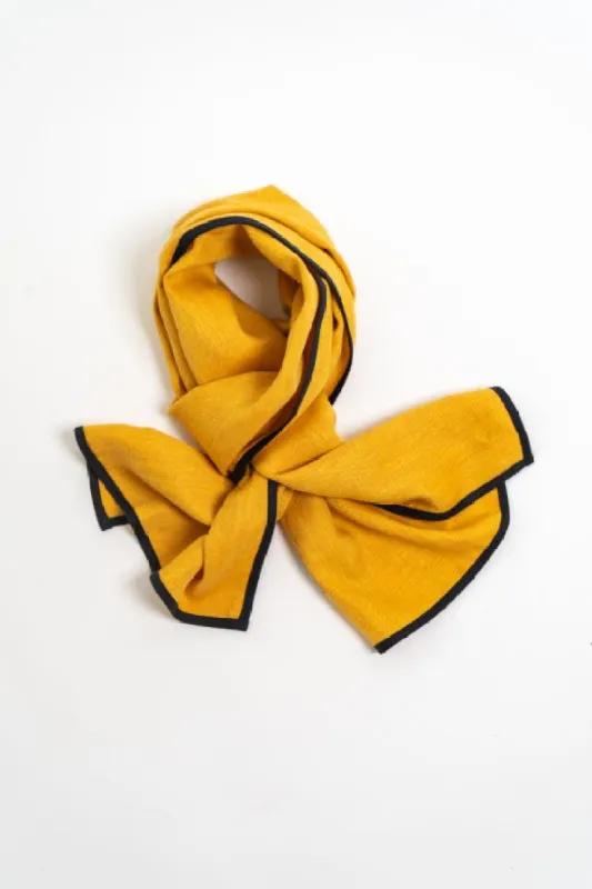 Harvest Yellow with Navy Blue Trim High Five Linen Scarf made by Stable of Ireland