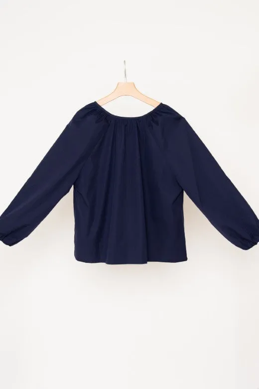 Irish Linen Top in Navy Poplin sold by Stable of Ireland